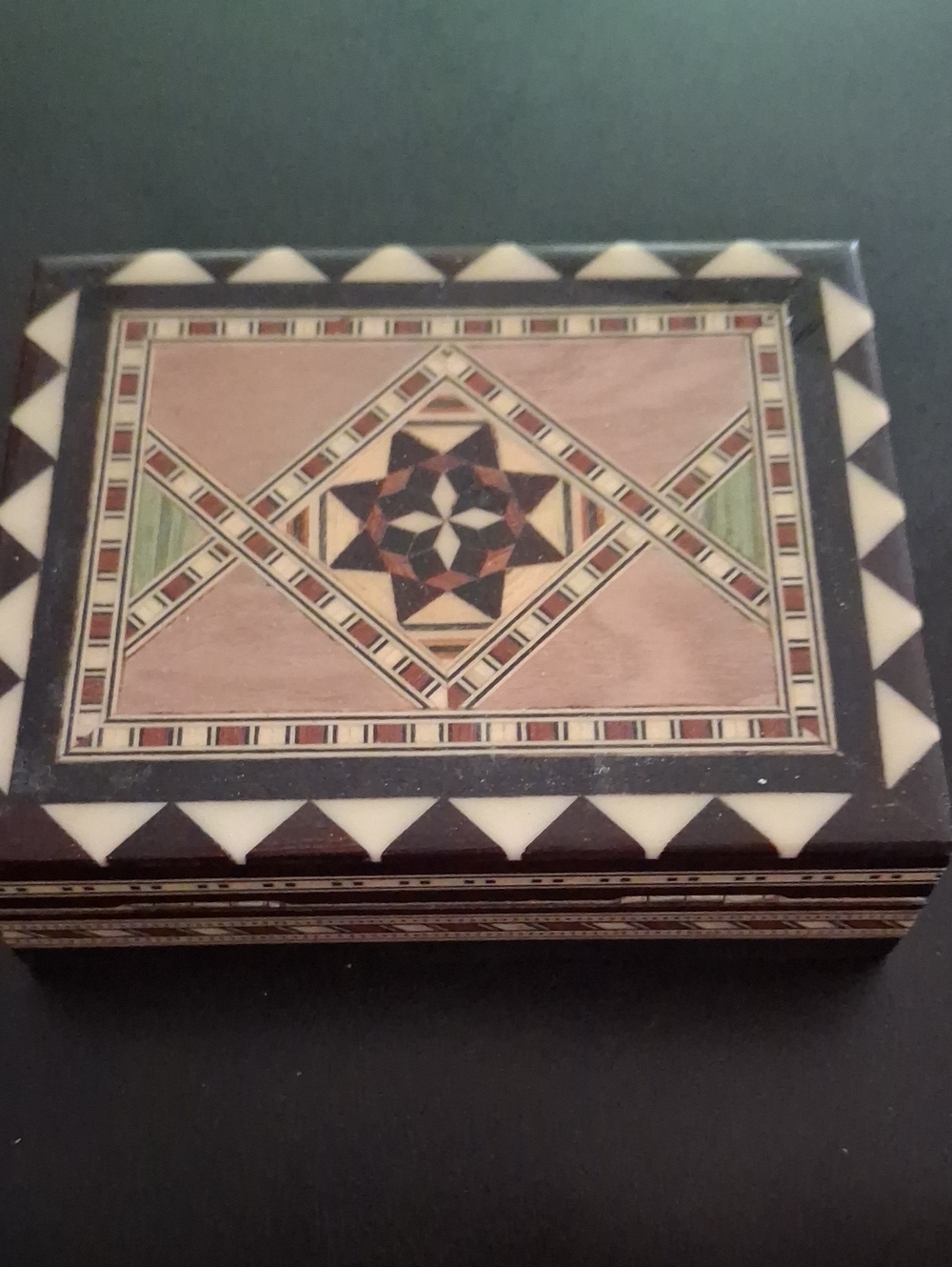 Source Unknown Geometric Inlay Decorative Box - Brown, Cream, Black, Green